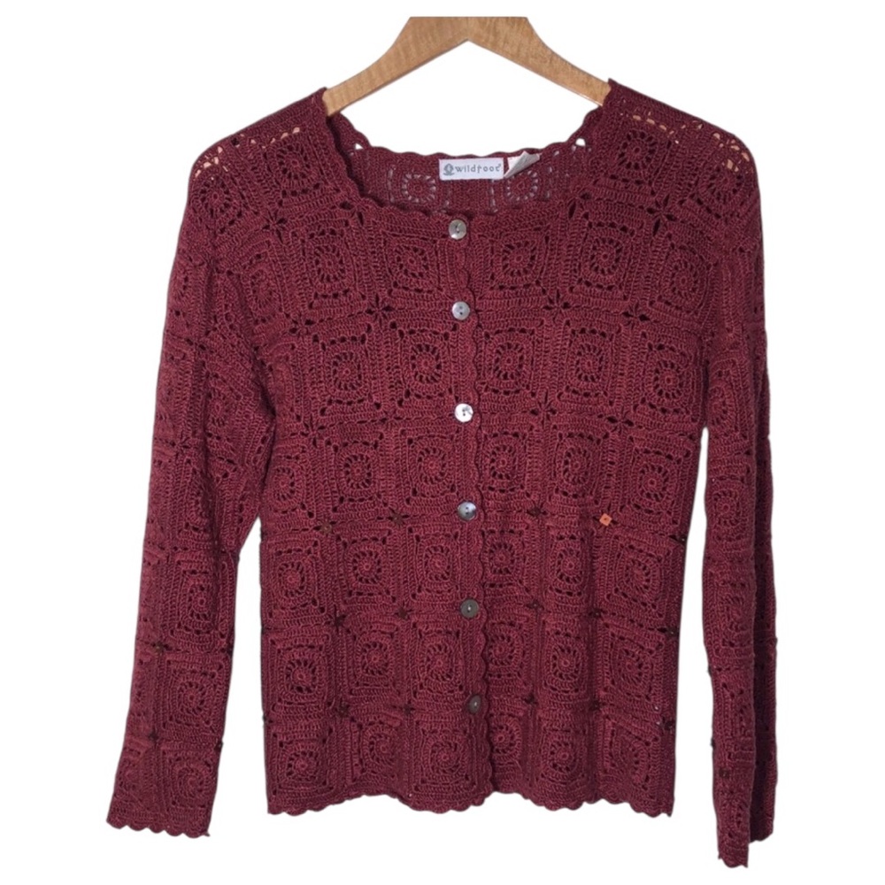 Wildroot Womens Linen Crochet Cardigan Sweater Size S Summer Casual